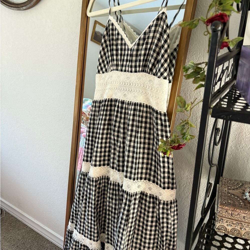American Eagle Black and White Gingham Maxi Dress